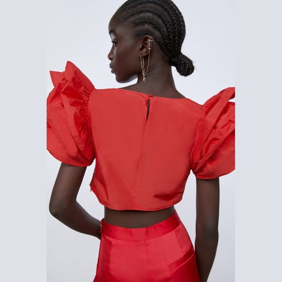 ZARA Crop Top with Ruffled Sleeves - Picture 5 of 11